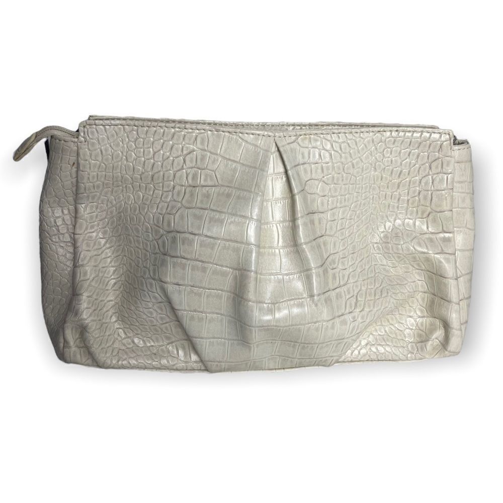 Apt 9 Clutch Wristlet Bag Women's Ivory Faux Leather Croc Embossed Lined Casual